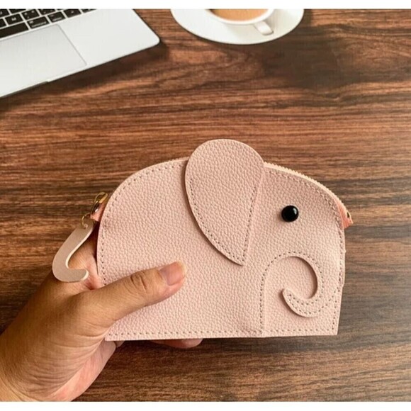 Elephant Change Purse Pink Zippered Pouch - Picture 1 of 8